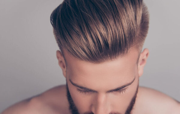 close up view photo of clean clear shiny with gel wax lotion perfect ideal groomed neat hair isolated