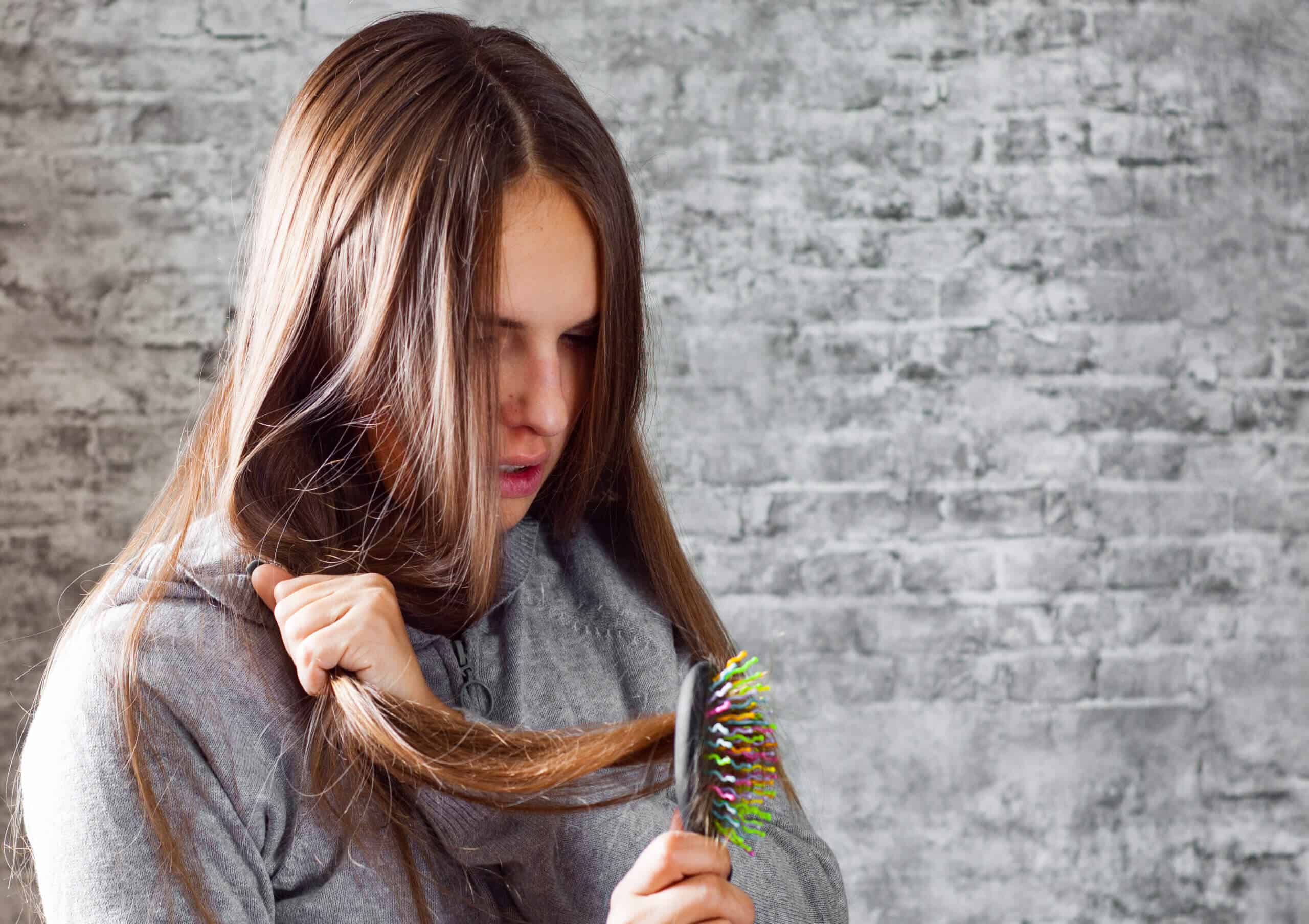 portrait of young teenager brunette girl with long hair