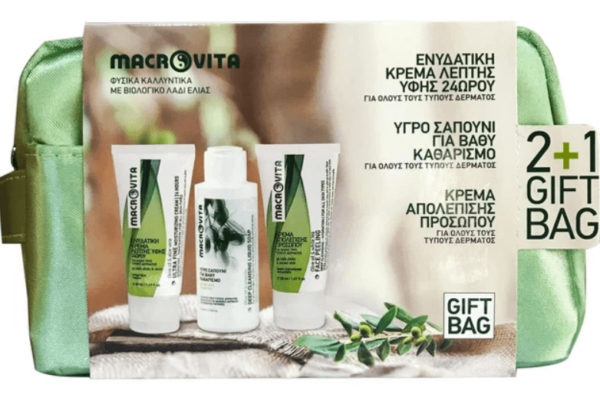 Macrovita Gift Bag Ultra Moisturizing Cream 50ml & Deep Cleansig Liq Soap 100ml & Face Peeling 50ml