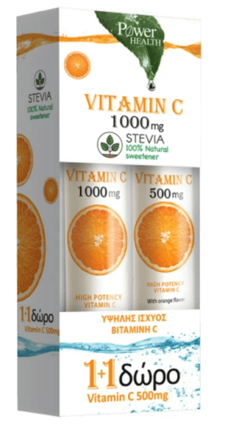 Power Health Vitamin C 1.000mg Stevia 24 Effer.Tabs & Vitamin C 500mg 20Effer.Tabs 1+1