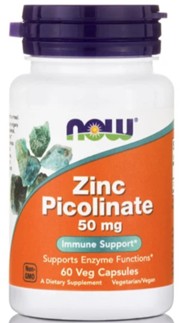Now Foods Zinc Picolinate 50mg Συμπλήρωμα Διατροφής, Ψευδάργυρος στην πιο Απορροφήσιμη Μορφή 60veg.caps 