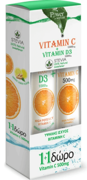 Power Health Power of Nature Pack Vitamin C & Vitamin D3 Stevia 20Effer.Tabs & 24Effer.Tabs 1+1