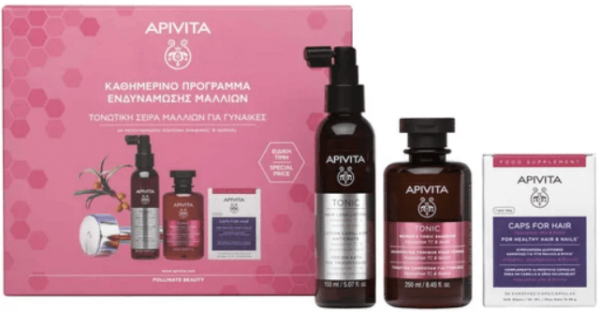 Apivita Tonic Hair Loss Lotion Spray 150ml & Women's Tonic Shampoo 250ml & Caps for Hair 30caps
