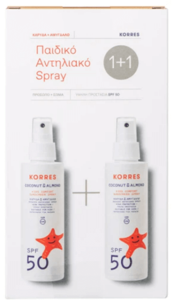 Korres Kids Comfort Sunscreen Spray Face & Body Spf50 Coconut & Almond 2x150ml