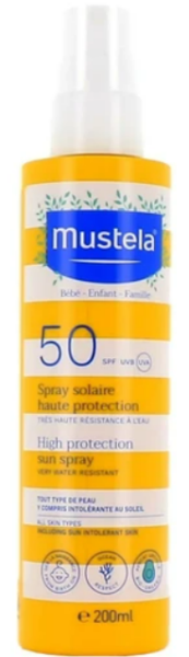 Mustela Bebe High Protection Sun Spray Spf50, 200ml. Mustela αντηλιακό για μωρά που καλύπτει πρόσωπο και σώμα