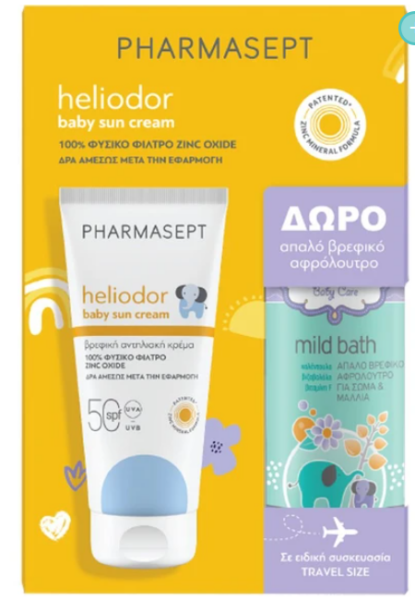 Pharmasept Promo Heliodor Baby Sun Cream Spf50, 100ml & Baby Care Mild Bath 100ml
