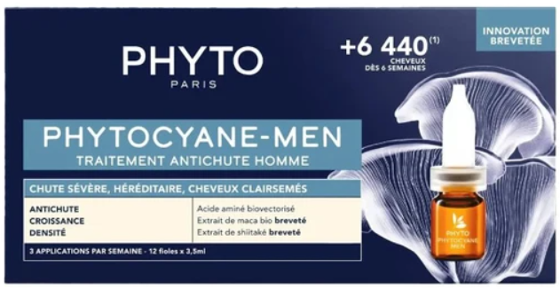 Phyto Phytocyane Anti-Hair Loss Treatment for Men 12vials x 3,5ml. Αμπούλες Phyto κατά της κληρονομικής και χρόνιας τριχόπτωσης του άνδρα