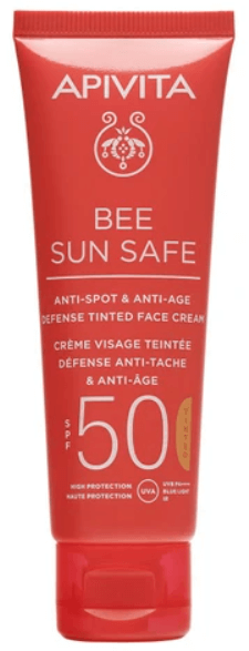 Apivita Bee Sun Safe Anti-Spot & Anti-Age Defence Tinted Face Cream With Marine Algae & Propolis Spf50, Velvet Texture 50ml