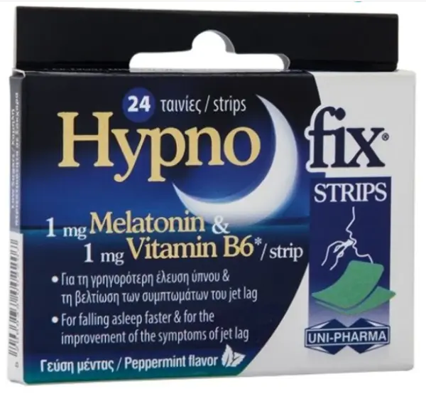 Uni-Pharma Hypno Fix Strips Συμπλήρωμα Διατροφής με Μελατονίνη, 24 ταινίες