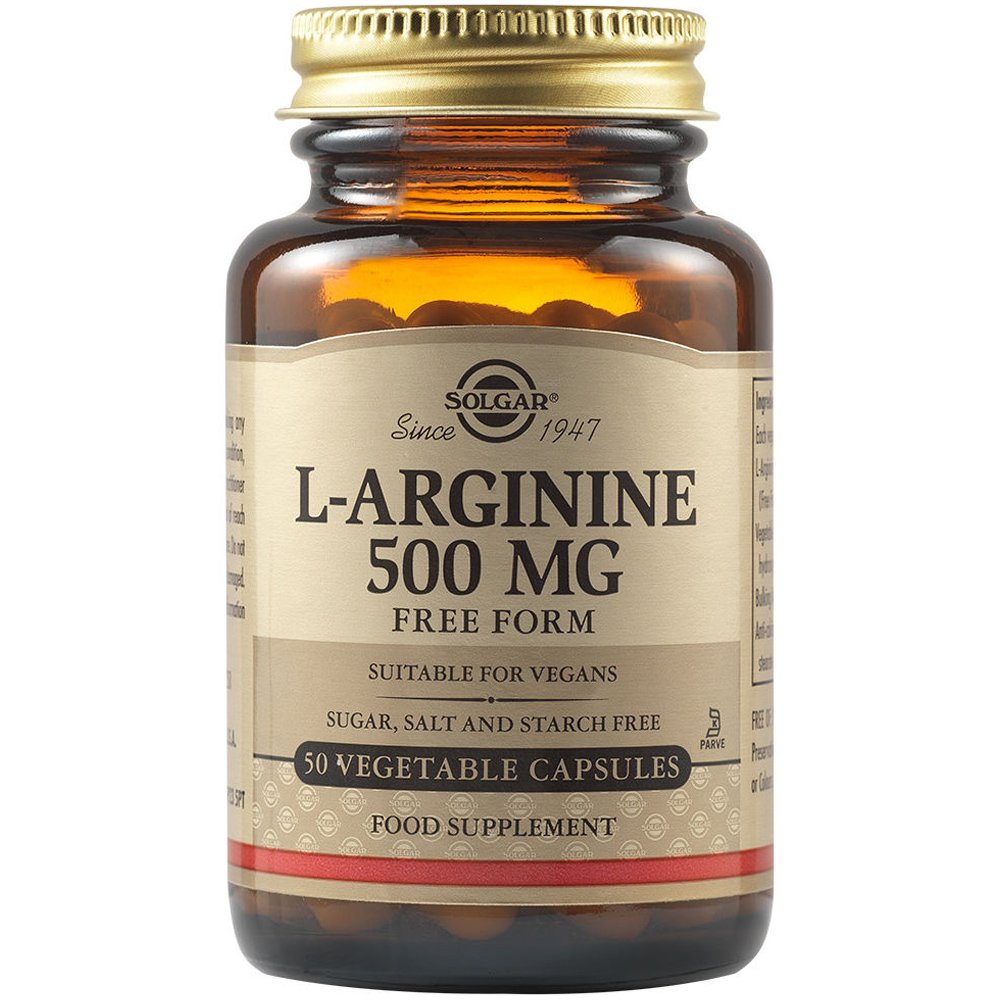 Solgar L-Arginine 500mg Συμπλήρωμα Διατροφής με Αργινίνη για την Παραγωγή Ενέργειας στους Μύες 50veg.caps