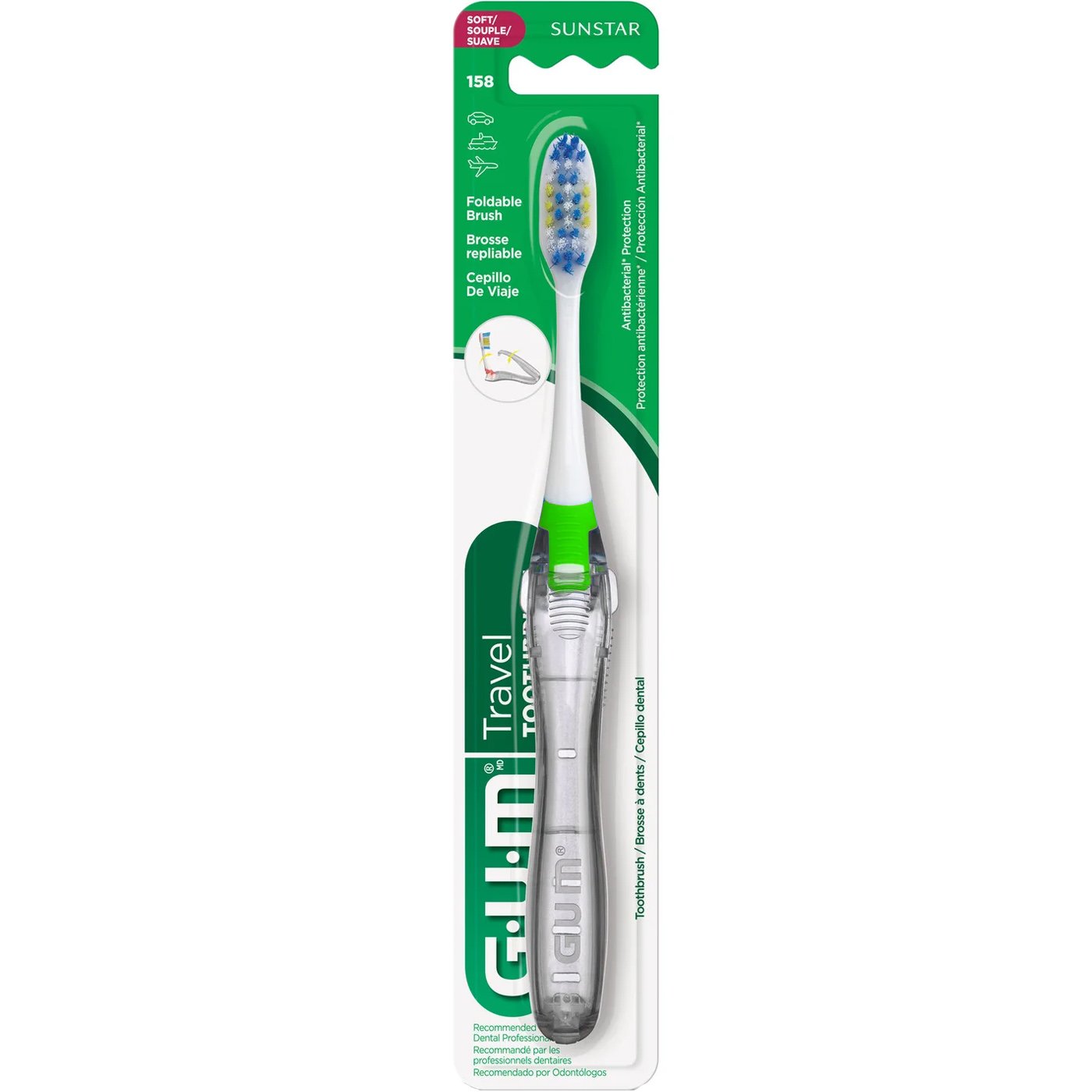 Gum Travel Soft Antibacterial Toothbrush Κωδ 158, 1 Τεμάχιο - Πράσινο,Αναδιπλούμενη Μαλακή Οδοντόβουρτσα Κατάλληλη για Χρήση σε Ταξίδια με Αντιβακτηριακές Ιδιότητες
