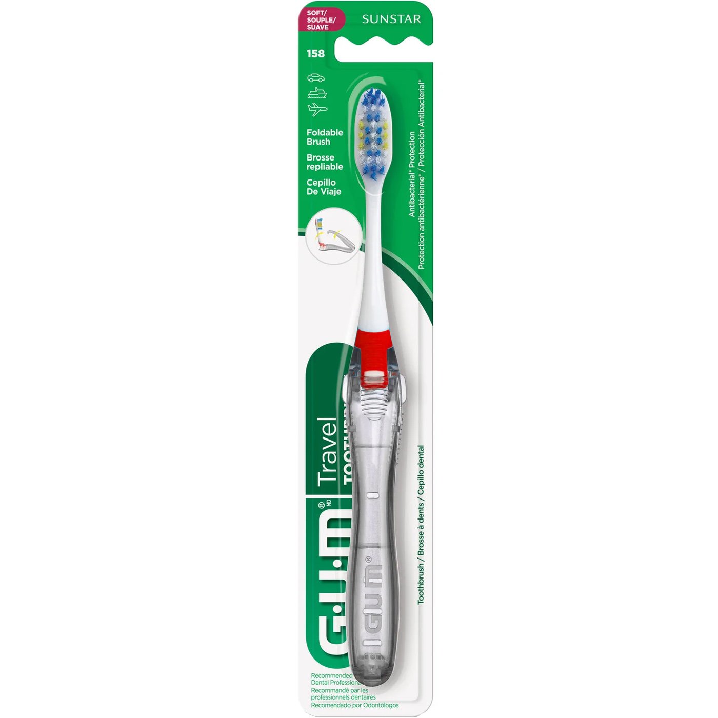 Gum Travel Soft Antibacterial Toothbrush Κωδ 158, 1 Τεμάχιο - Κόκκινο,Αναδιπλούμενη Μαλακή Οδοντόβουρτσα Κατάλληλη για Χρήση σε Ταξίδια με Αντιβακτηριακές Ιδιότητες