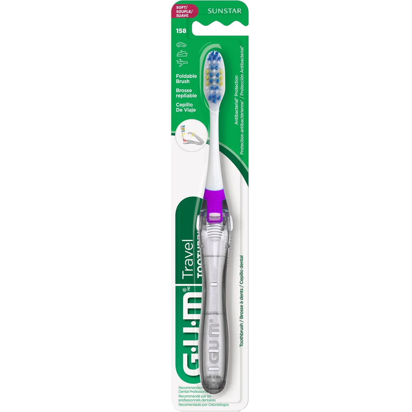 Gum Travel Soft Antibacterial Toothbrush Κωδ 158, 1 Τεμάχιο - Μωβ,Αναδιπλούμενη Μαλακή Οδοντόβουρτσα Κατάλληλη για Χρήση σε Ταξίδια με Αντιβακτηριακές Ιδιότητες