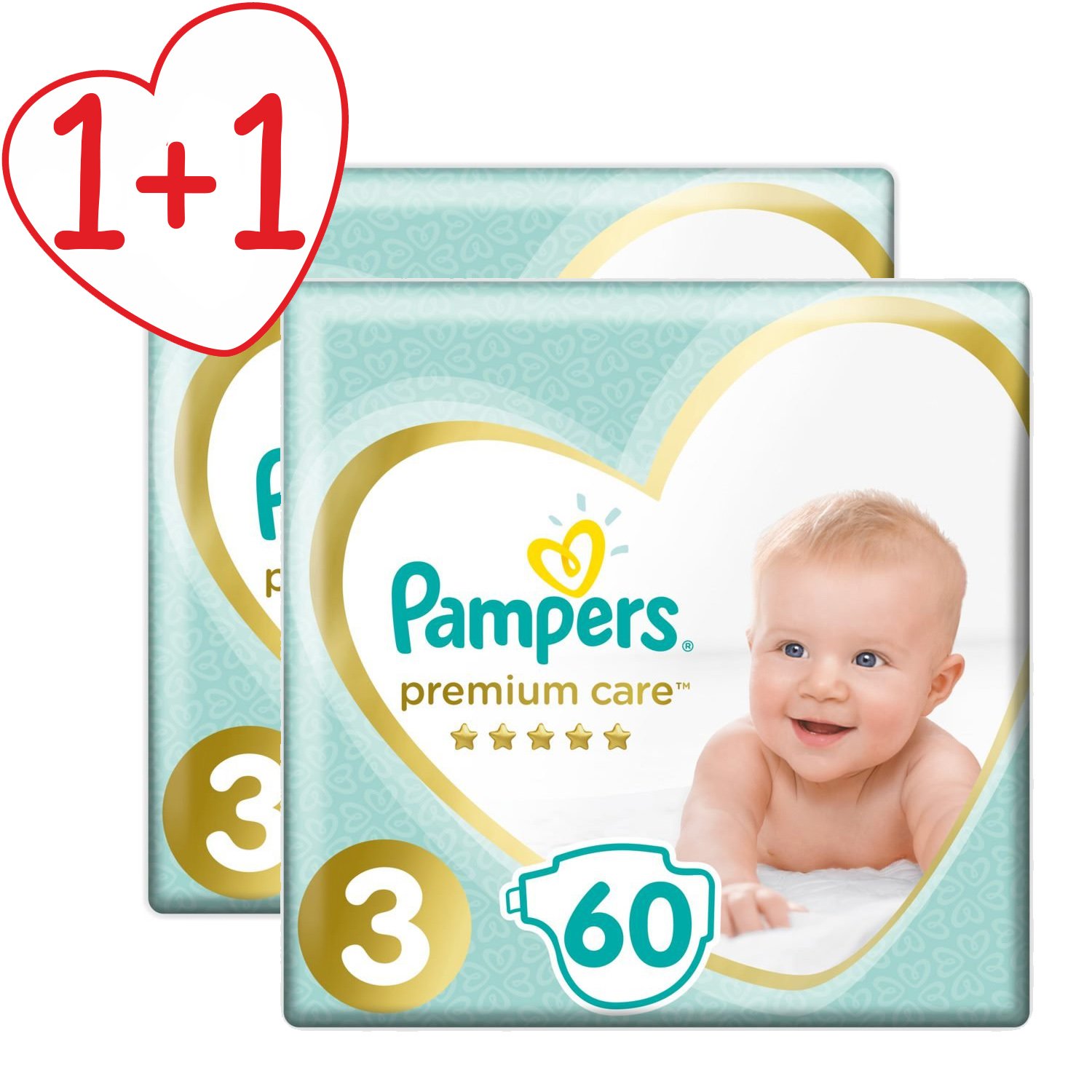 Pampers Πακέτο Προσφοράς Premium Care Jumbo Pack No3 (6-10kg) 2×60 πάνες 1+1 Δώρο