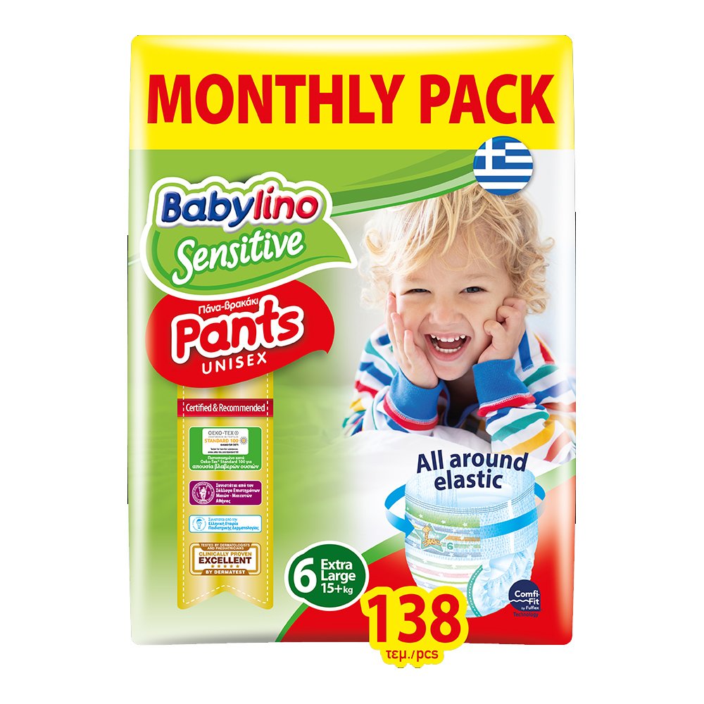 Babylino Sensitive Pants Unisex Monthly Pack No6 Extra Large (15+kg) 138 πάνες