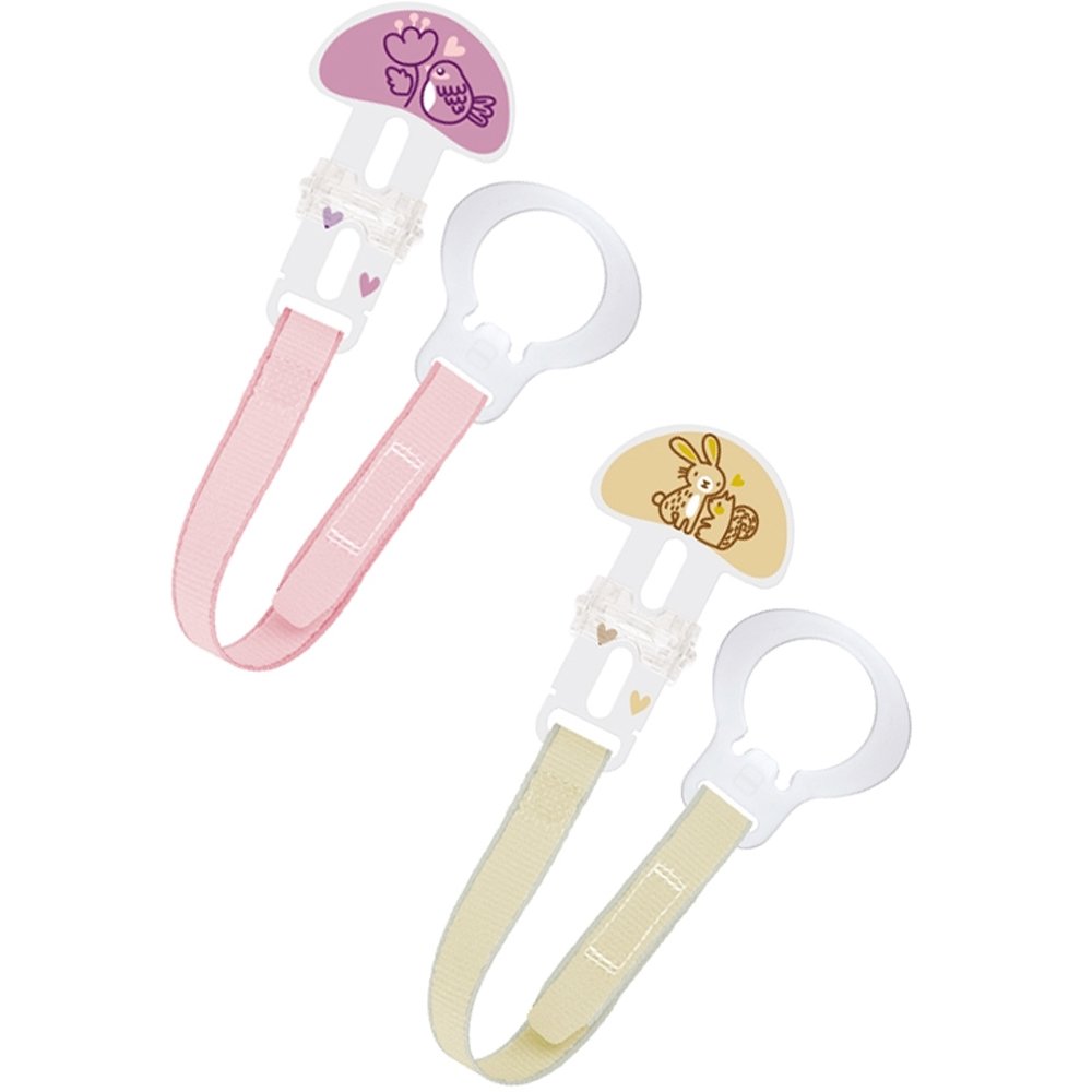 Mam Mam Clip Set Animals Κορδέλα Στήριξης Πιπίλας 0m+, 2 Τεμάχια, Κωδ 312G - Ροζ / Κίτρινο