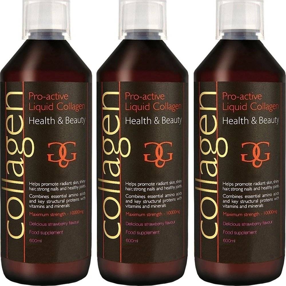 Σετ Collagen ProActive Πόσιμο Κολλαγόνο Συμπλήρωμα Διατροφής με Κολλαγόνο για το Δέρμα, Μαλλιά & Νύχια 1800ml (3x600ml) - 3 Φράουλα