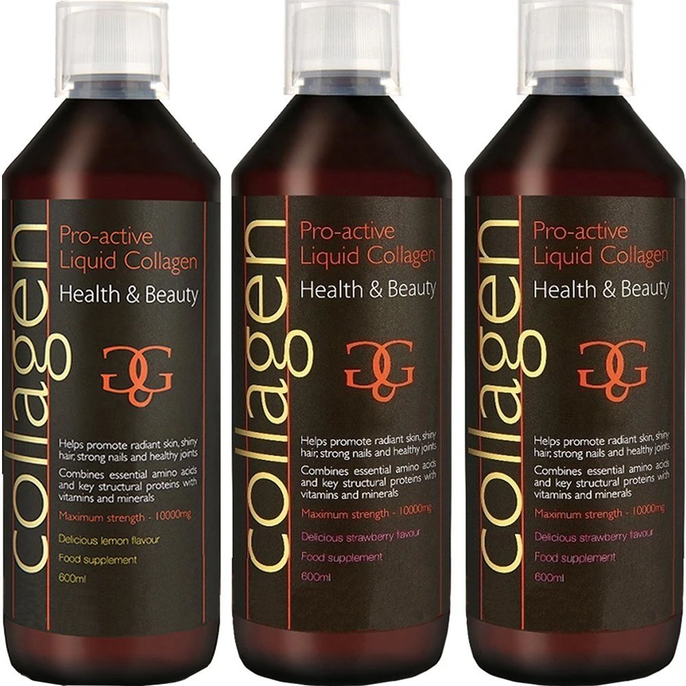 Total Health Solutions Σετ Collagen ProActive Πόσιμο Κολλαγόνο Συμπλήρωμα Διατροφής με Κολλαγόνο για το Δέρμα, Μαλλιά & Νύχια 1800ml (3x600ml) - 1 Λεμόνι + 2 Φράουλα