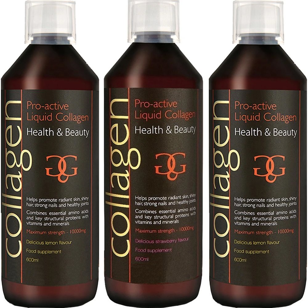 Total Health Solutions Σετ Collagen ProActive Πόσιμο Κολλαγόνο Συμπλήρωμα Διατροφής με Κολλαγόνο για το Δέρμα, Μαλλιά & Νύχια 1800ml (3x600ml) - 2 Λεμόνι + 1 Φράουλα