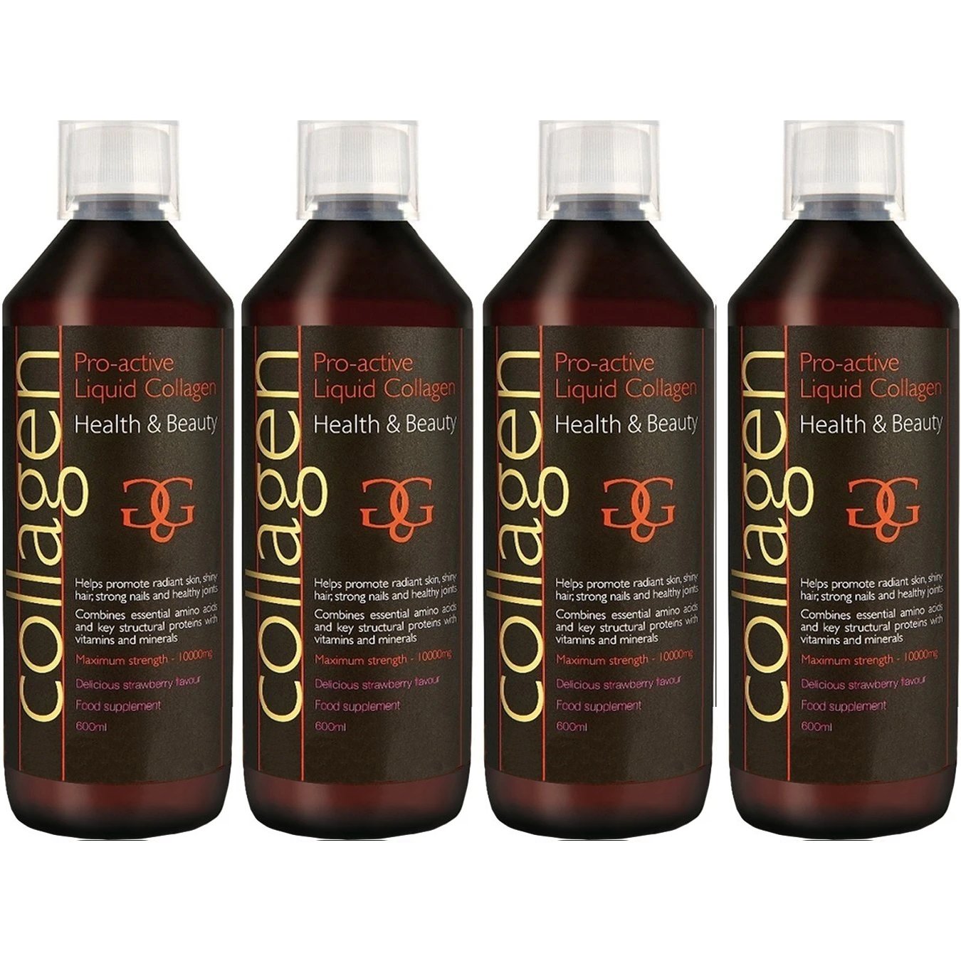Σετ Collagen ProActive Πόσιμο Κολλαγόνο Συμπλήρωμα Διατροφής με Κολλαγόνο για το Δέρμα, Μαλλιά & Νύχια 2400ml (4x600ml) - 4 Φράουλα