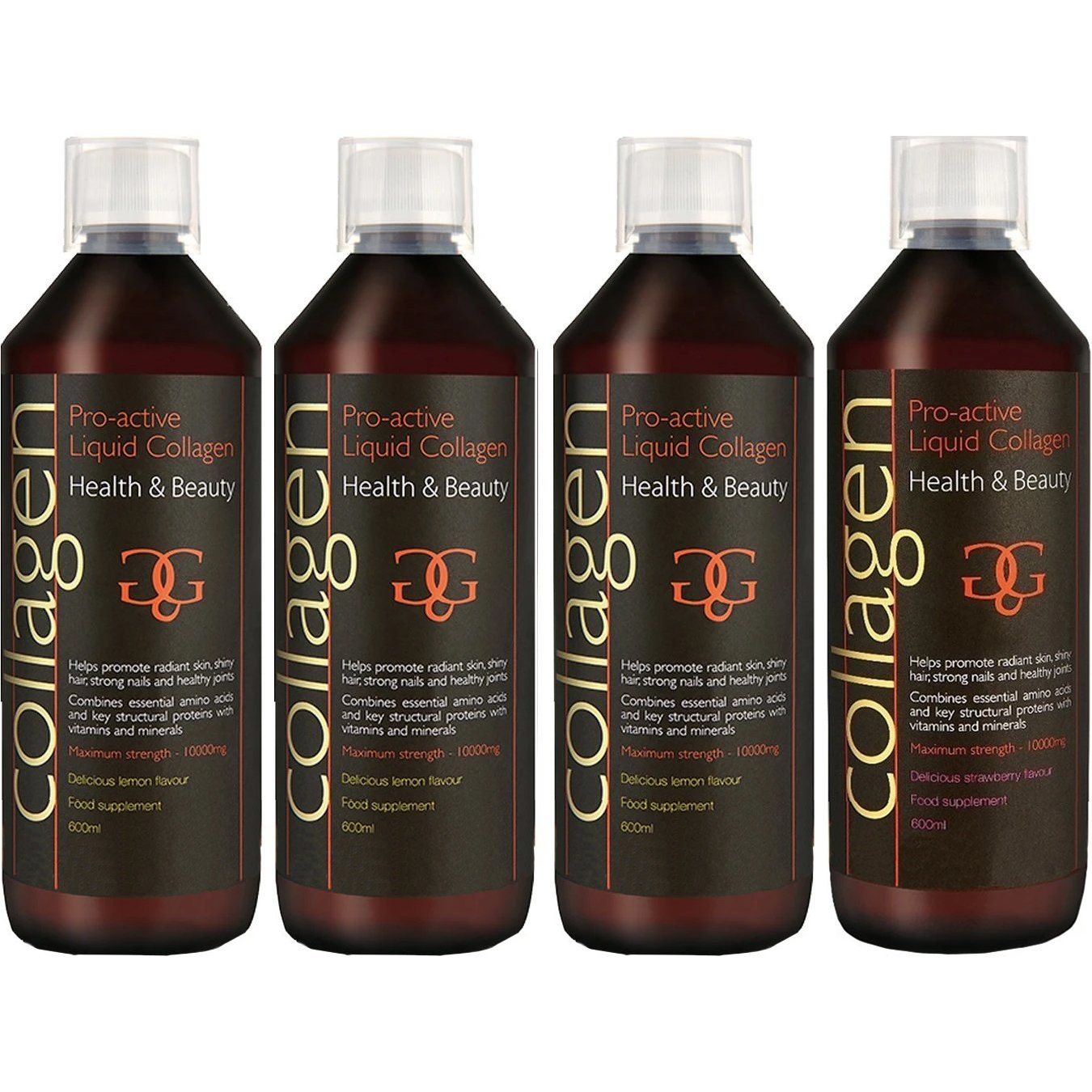 Σετ Collagen ProActive Πόσιμο Κολλαγόνο Συμπλήρωμα Διατροφής με Κολλαγόνο για το Δέρμα, Μαλλιά & Νύχια 2400ml (4x600ml) - 3 Λεμόνι + 1 Φράουλα