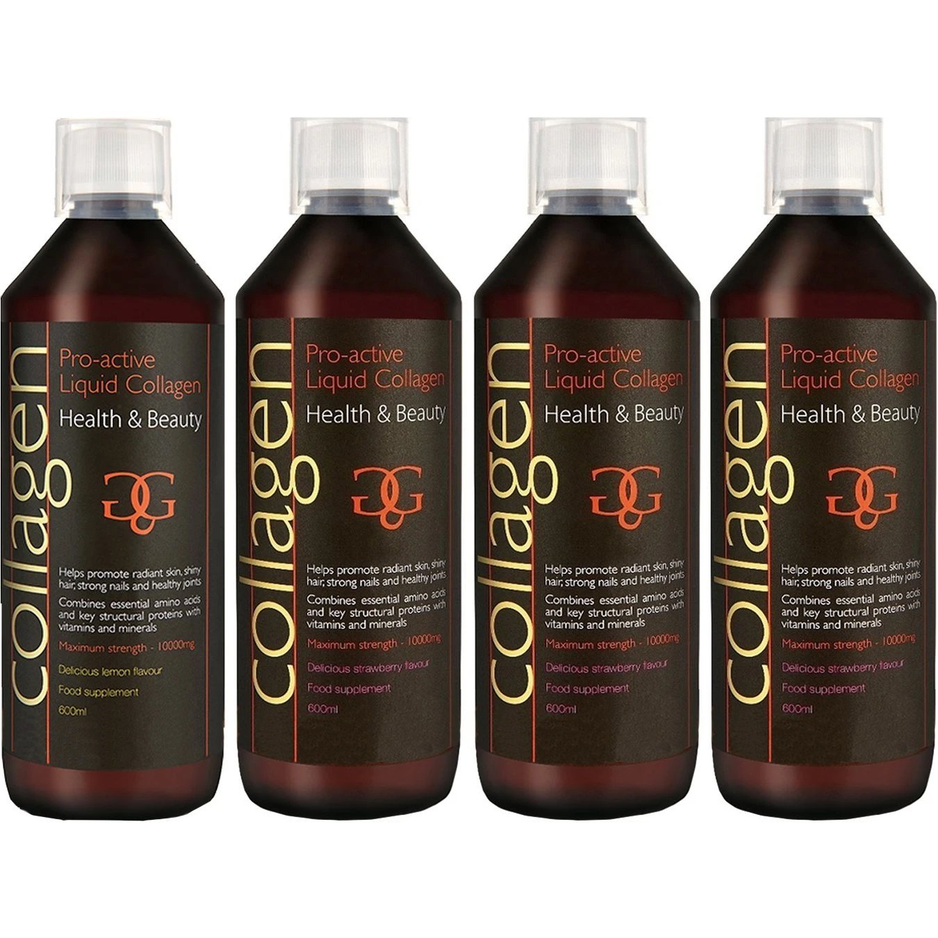 Total Health Solutions Σετ Collagen ProActive Πόσιμο Κολλαγόνο Συμπλήρωμα Διατροφής με Κολλαγόνο για το Δέρμα, Μαλλιά & Νύχια 2400ml (4x600ml) - 1 Λεμόνι + 3 Φράουλα