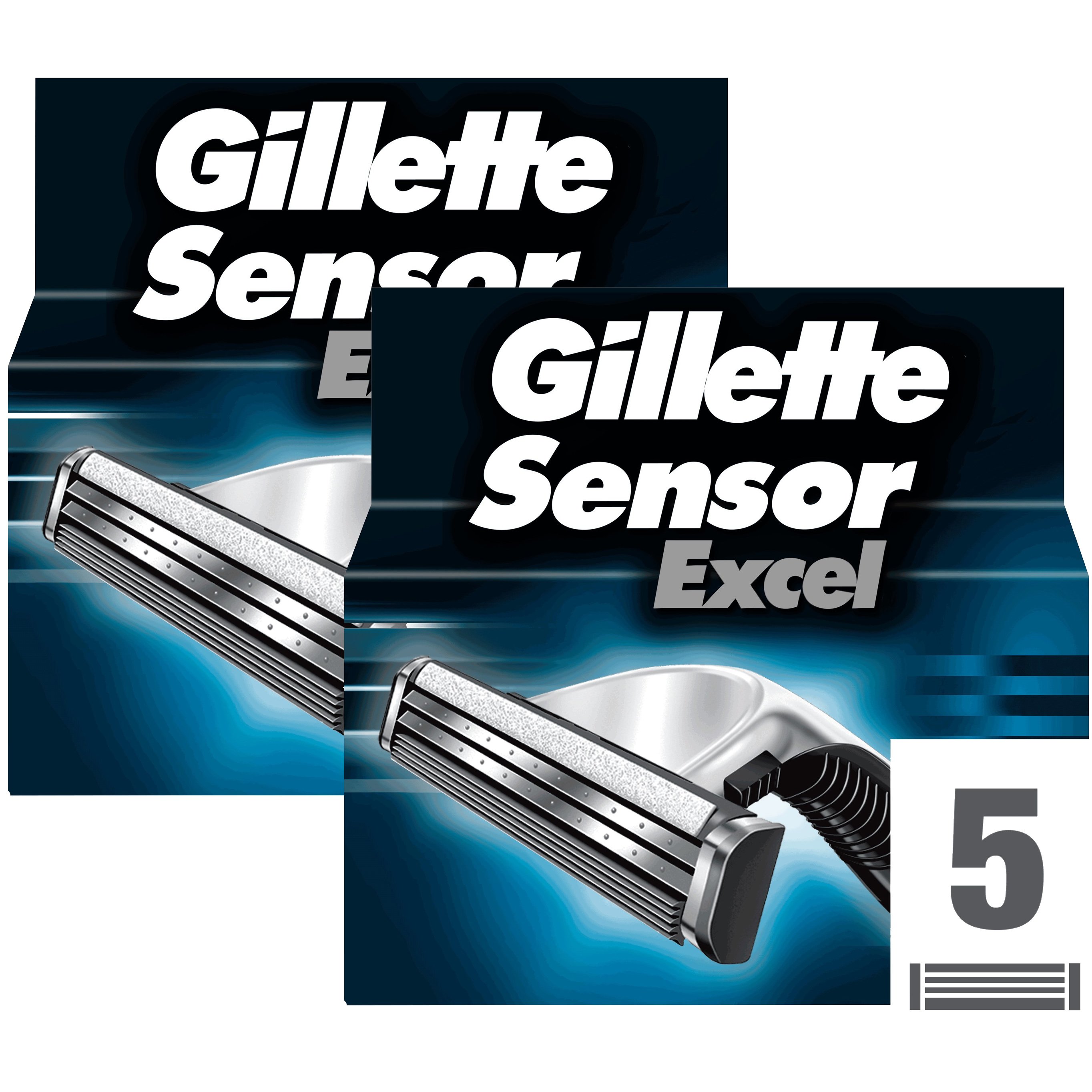 Gillette Πακέτο Προσφοράς Sensor Excel Ανταλλακτικές Κεφαλές Ξυρίσματος με 2 Λεπίδες για Βαθύ & Άνετο Ξύρισμα 2×5 Τεμάχια
