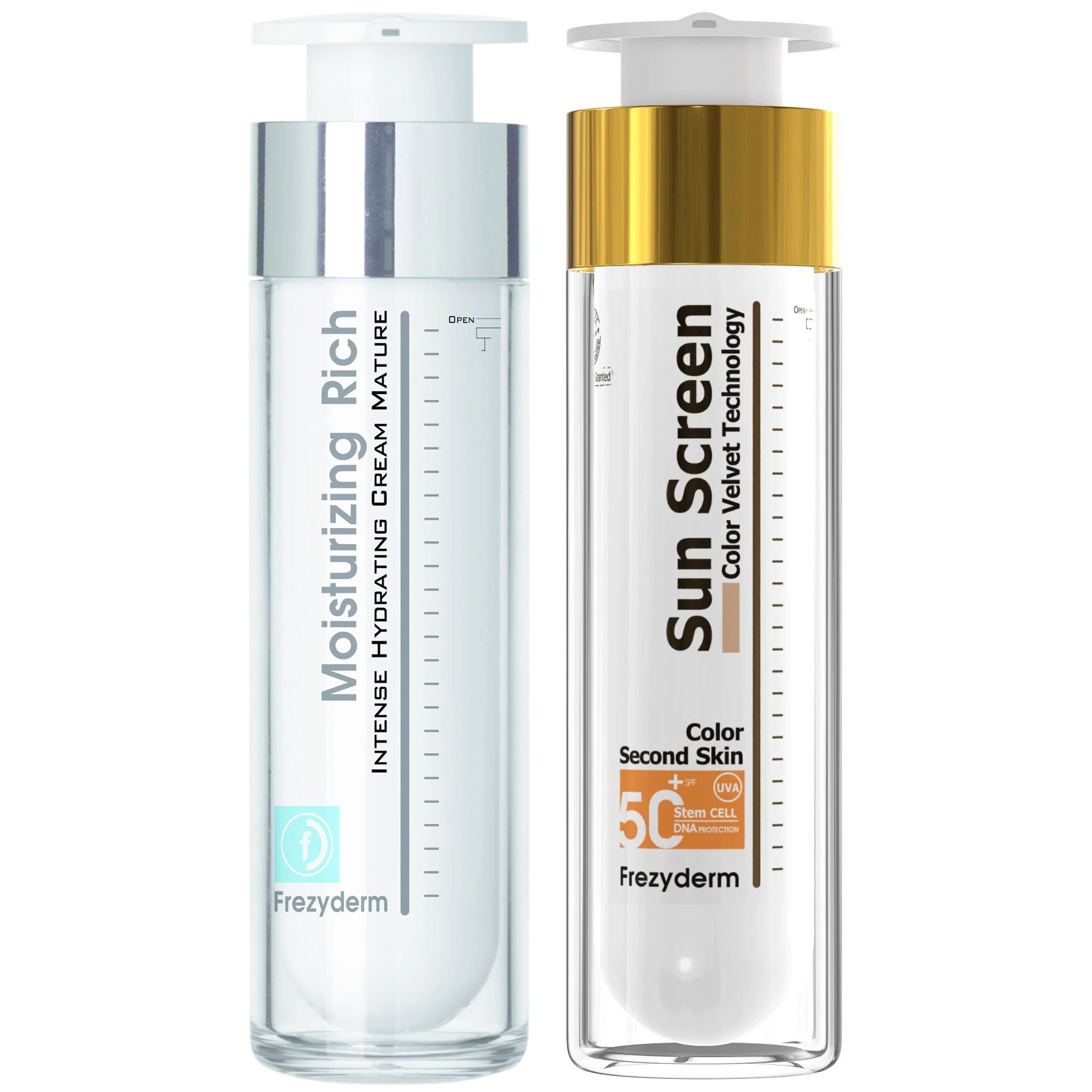 Frezyderm Σετ Frezyderm Moisturizing Rich Cream Ενυδατική Κρέμα Προσώπου, Λαιμού για Ηλικίες 45+, 50ml & Sun Screen Color Velvet Αντηλιακή Προσώπου με Χρώμα Spf50+, 50ml