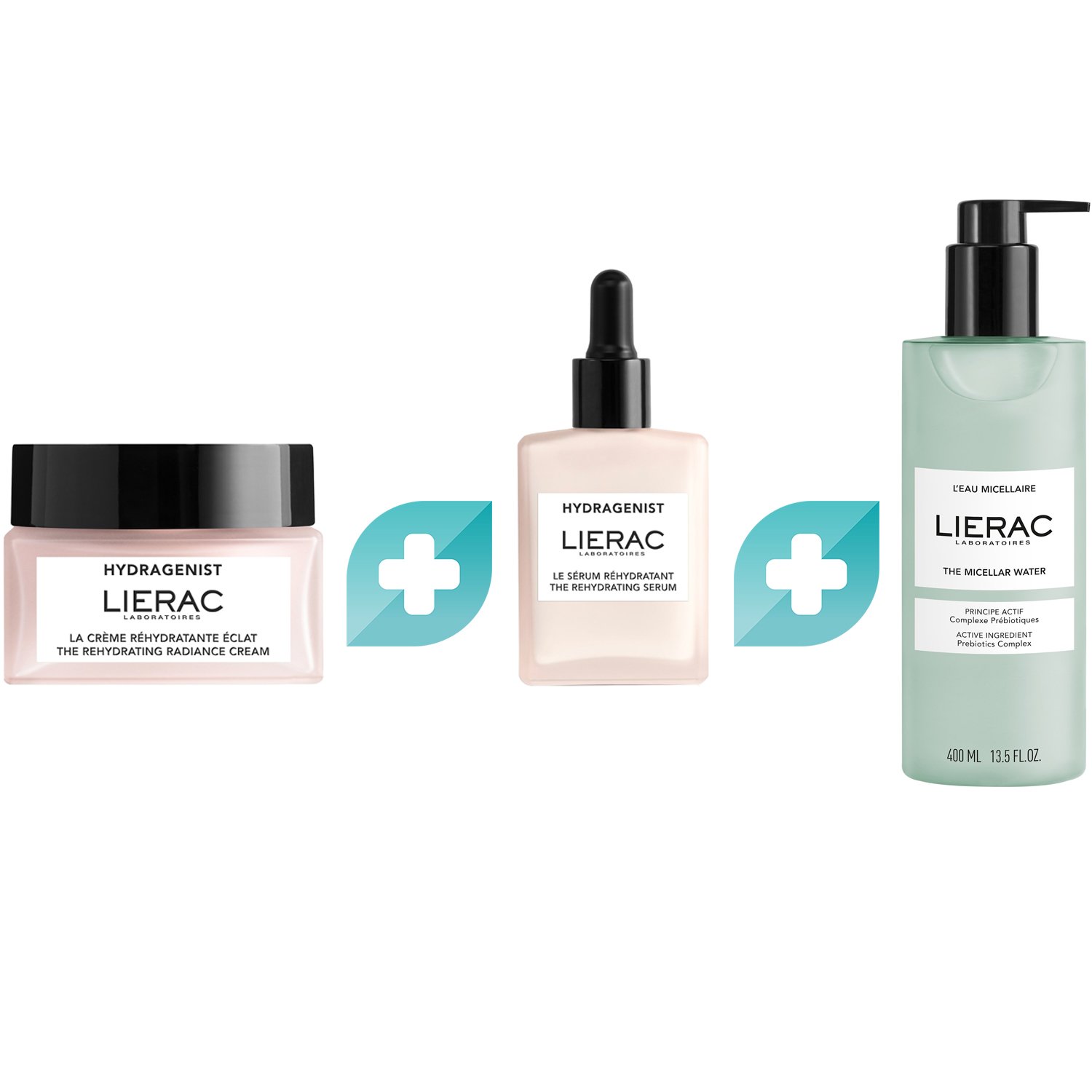 Σετ Lierac Hydragenist The Rehydrating Radiance Cream 50ml & Serum 30ml & The Micellar Water Prebiotics Complex Cleanser 400ml