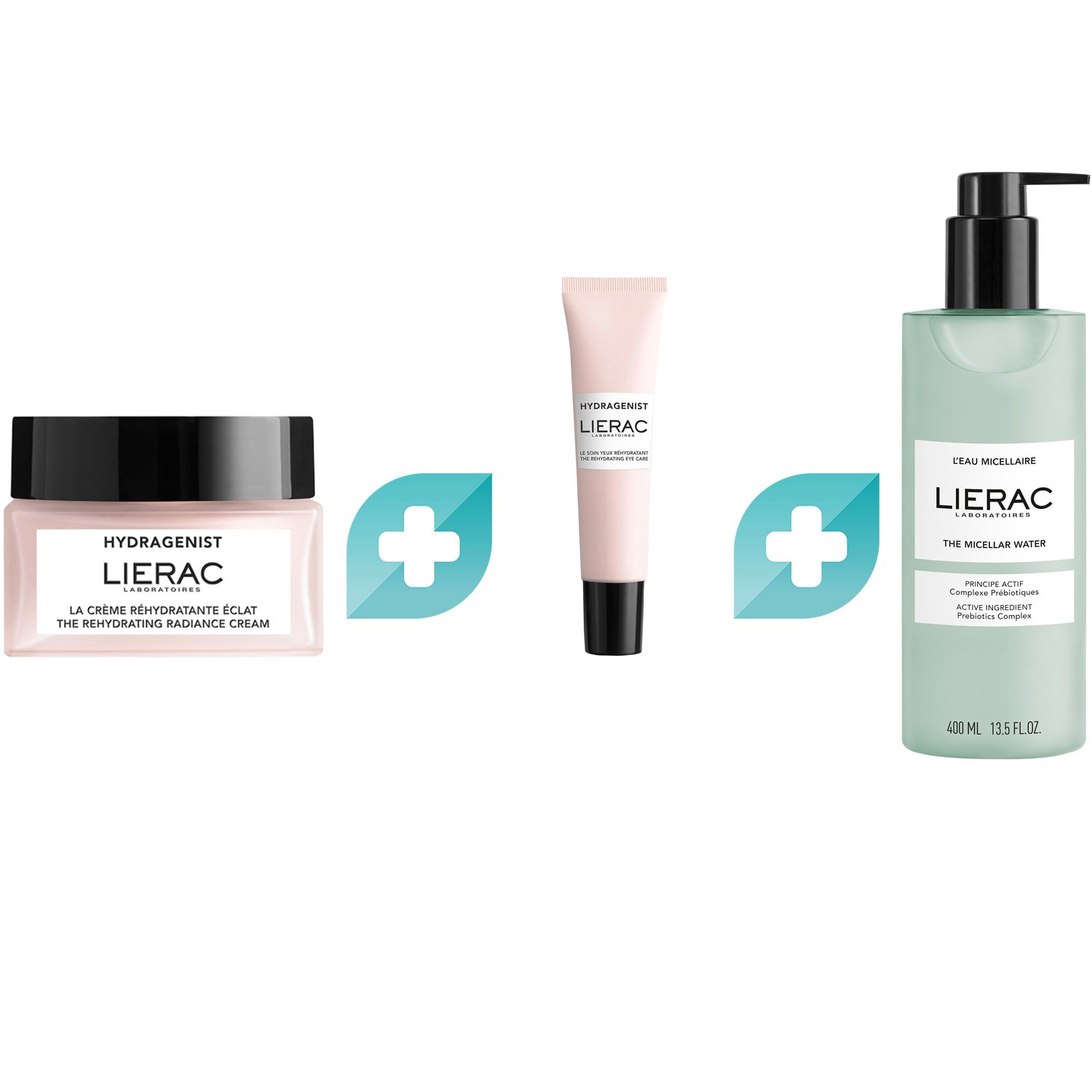 Lierac Σετ Lierac Hydragenist Rehydrating Radiance Cream 50ml & Eye Care 15ml & Micellar Water Prebiotics Complex Cleanser 400ml