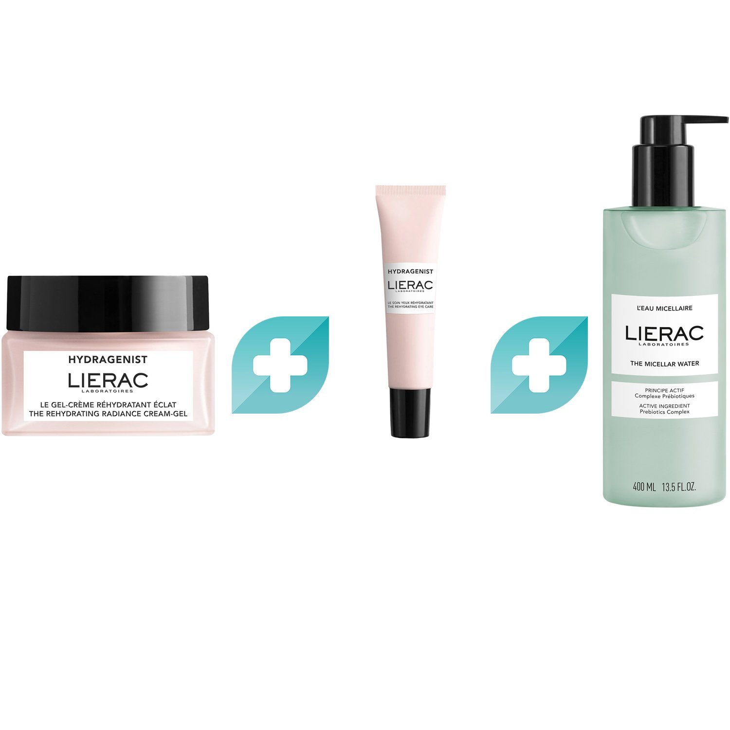 Σετ Lierac Hydragenist The Rehydrating Radiance Cream-Gel 50ml & Eye Care 15ml & Micellar Water Prebiotics Complex Cleanser 400ml