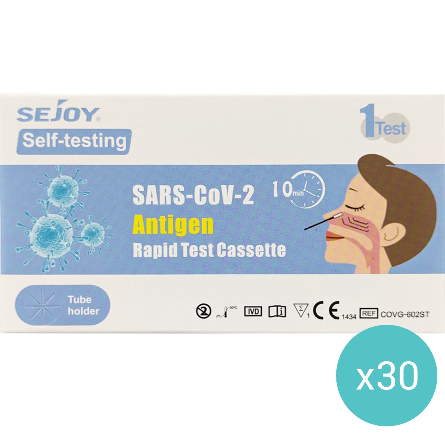 Sejoy Σετ Sejoy SARS-CoV-2 Antigen Rapid Self Test Covid Διαγνωστικό Τεστ Ταχείας Ανίχνευσης Αντιγόνου Κορωνοϊού-19 με Ρινοφαρυγγικό Δείγμα 30 Τεμάχια