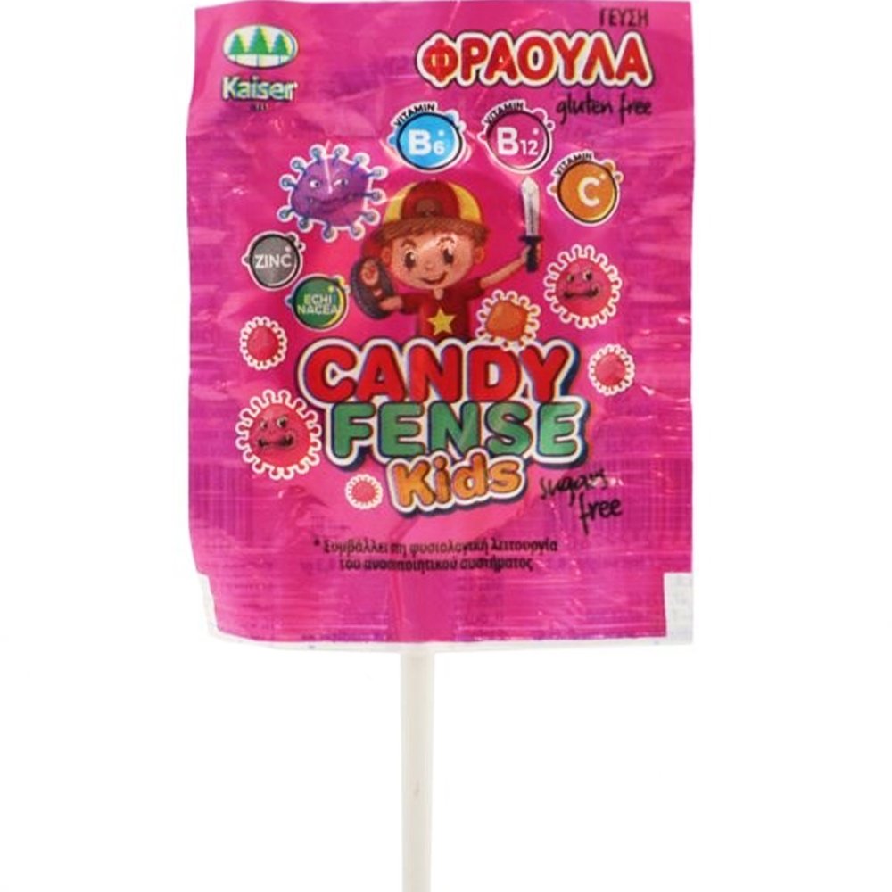 Kaiser Kaiser Candyfense Kids Lollipop with Vitamins Γλειφιτζούρι Εμπλουτισμένο με Βιταμίνες & Πλούσια Γεύση 1 Τεμάχιο - Φράουλα