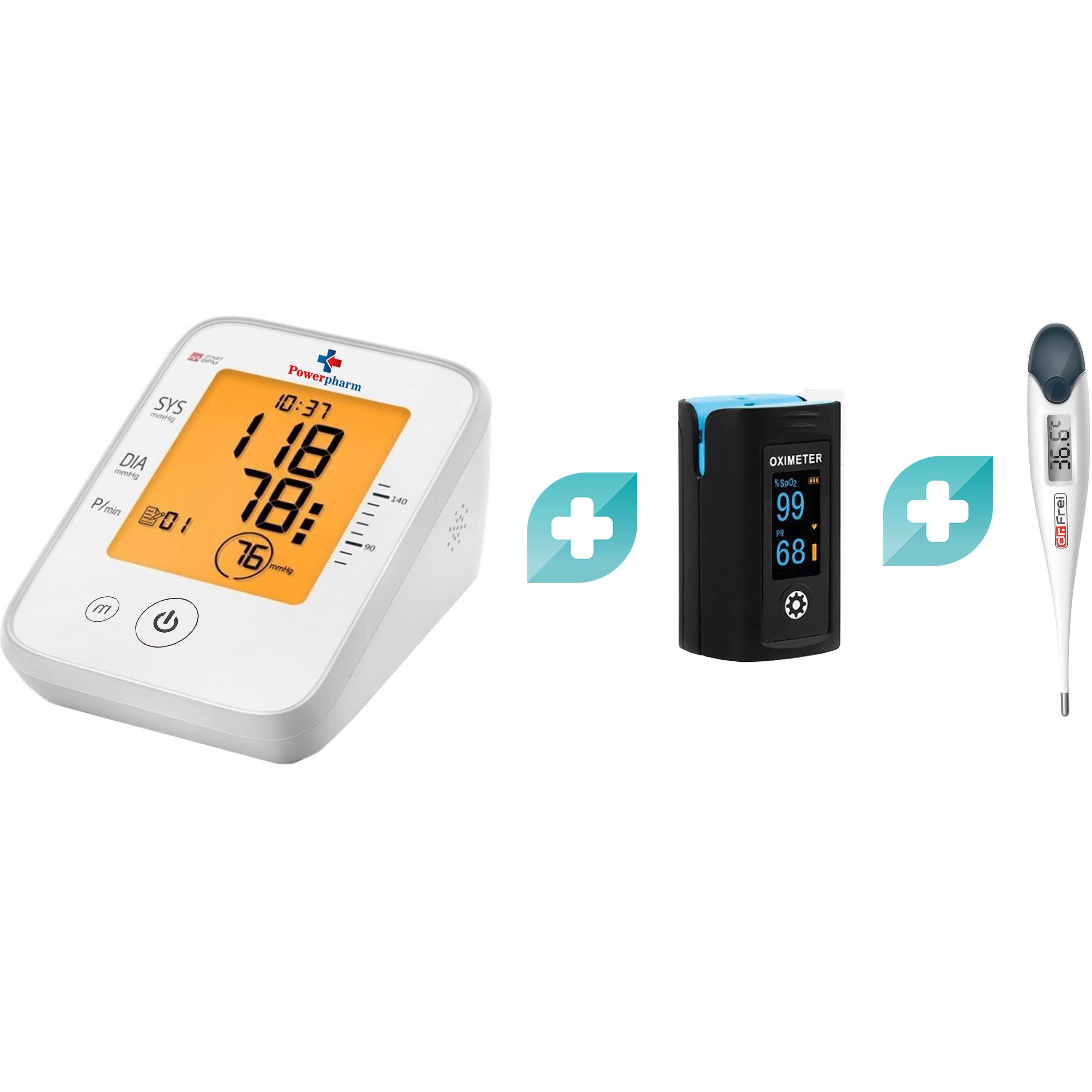 Powerpharm Σετ Powerpharm Electronic Blood Pressure Monitor Κωδ YE660D 1 Τεμάχιο & Δώρο Creative Medical Fingertip Oximeter 1 Τεμάχιο & Δώρο Dr. Frei Digital Thermometer Κωδ T-10, 1 Τεμάχιο