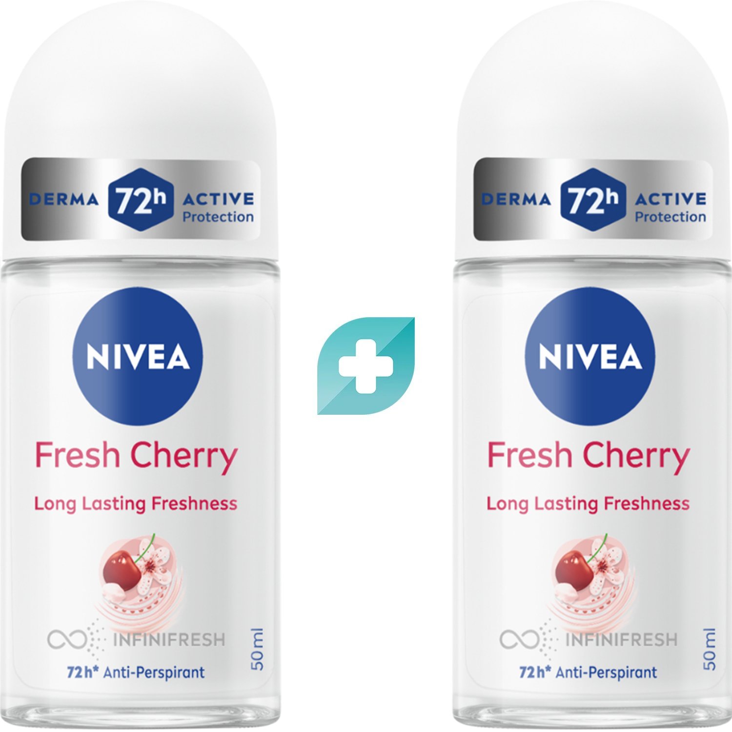 Σετ Nivea Fresh Cherry 72H Anti Perspirant Deo Roll-On Γυναικείο Αποσμητικό για 72ωρη Αποσμητική Προστασία με Άρωμα Κεράσι 100ml (2x50ml)