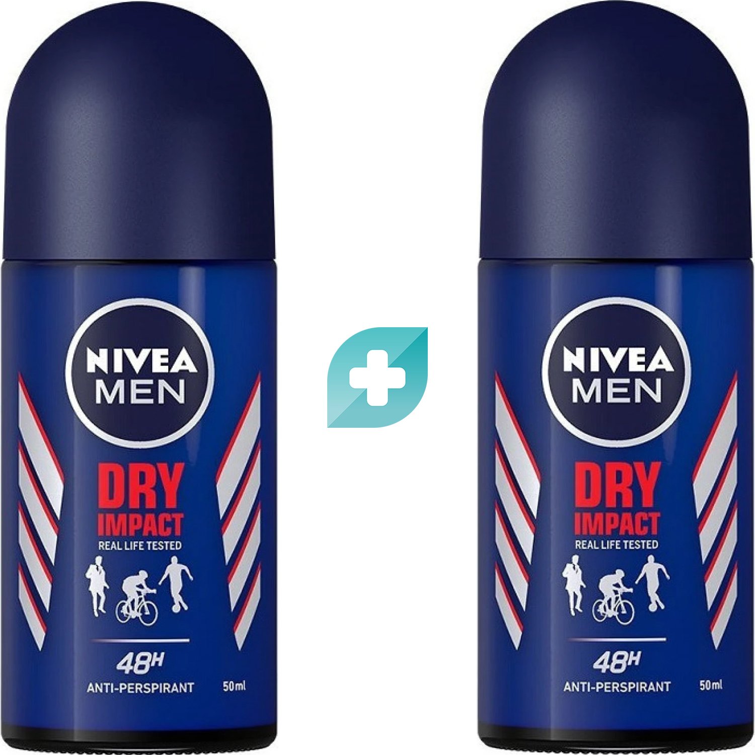 Σετ Nivea Men Dry Impact Roll-On Deo Ανδρικό Αποσμητικό 48ωρης Προστασίας Χωρίς Ερεθισμούς 100ml (2x50ml)
