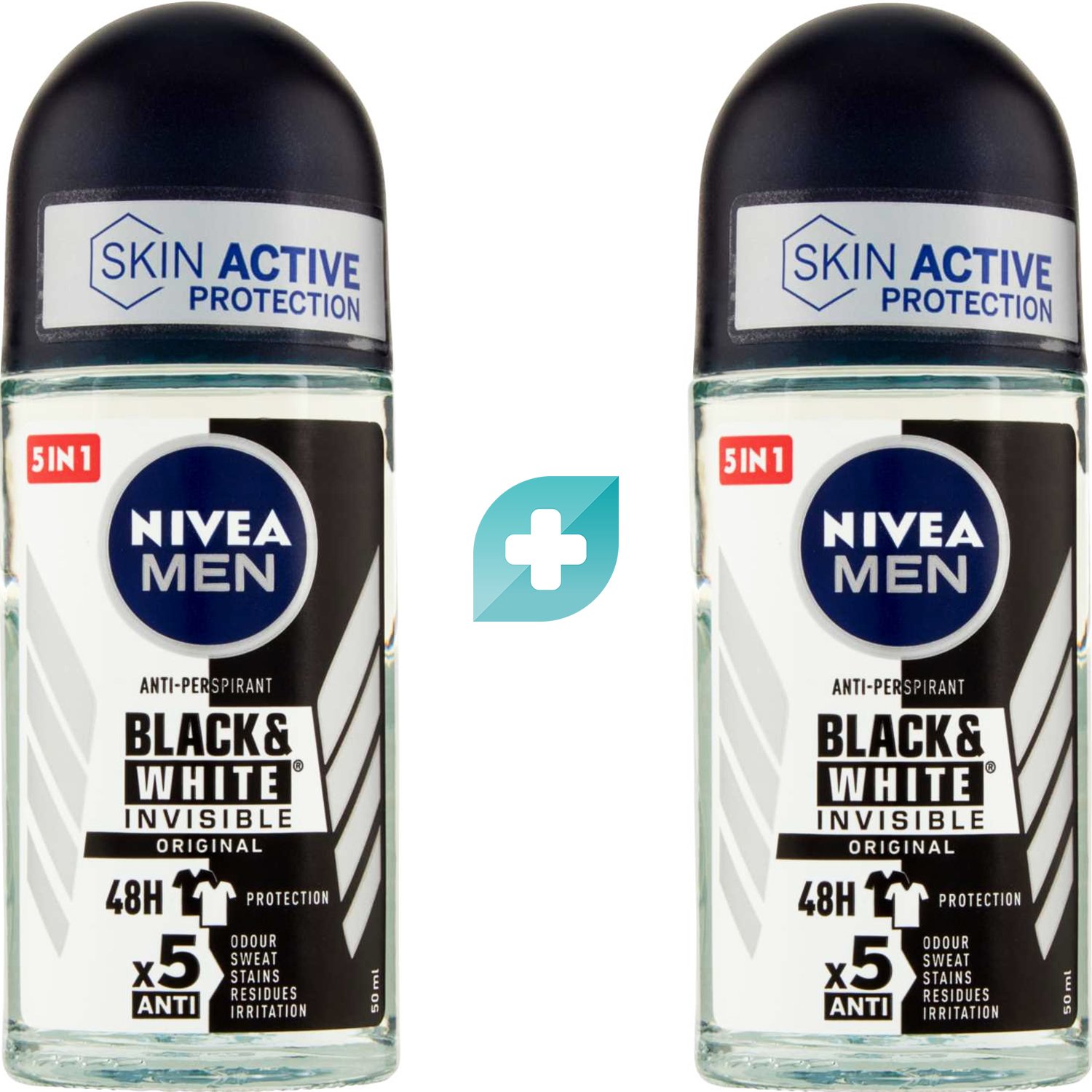 Σετ Nivea Men Black & White Invisible 48h Roll-On Deo Ανδρικό Αποσμητικό Κατά των Λευκών Σημαδιών & των Λεκέδων 100ml (2x50ml)