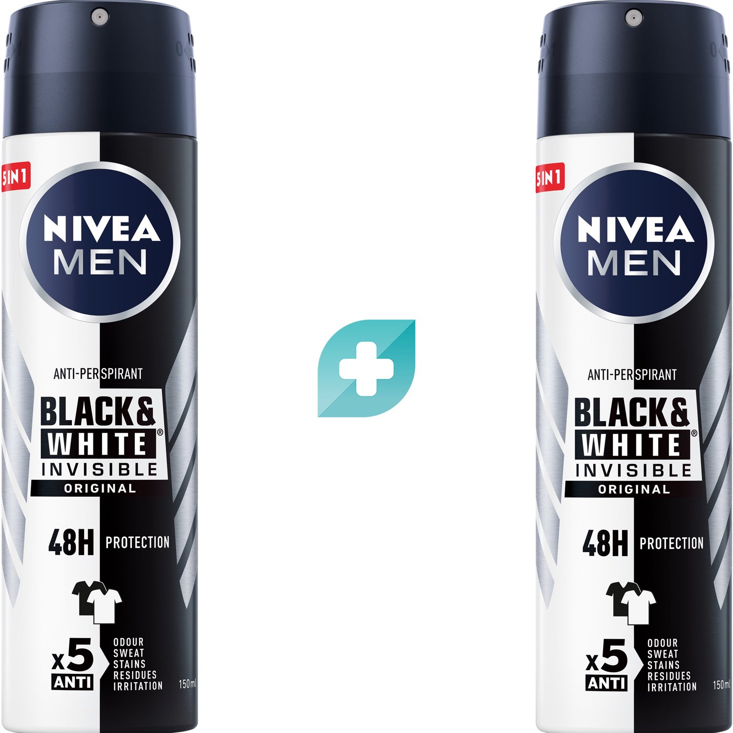 Σετ Nivea Men Black & White Invisible Original Anti-Perspirant Deodorant Spray Ανδρικό Αποσμητικό Spray 48ωρης Προστασίας, Κατά των Λευκών Σημαδιών 300ml (2x150ml)