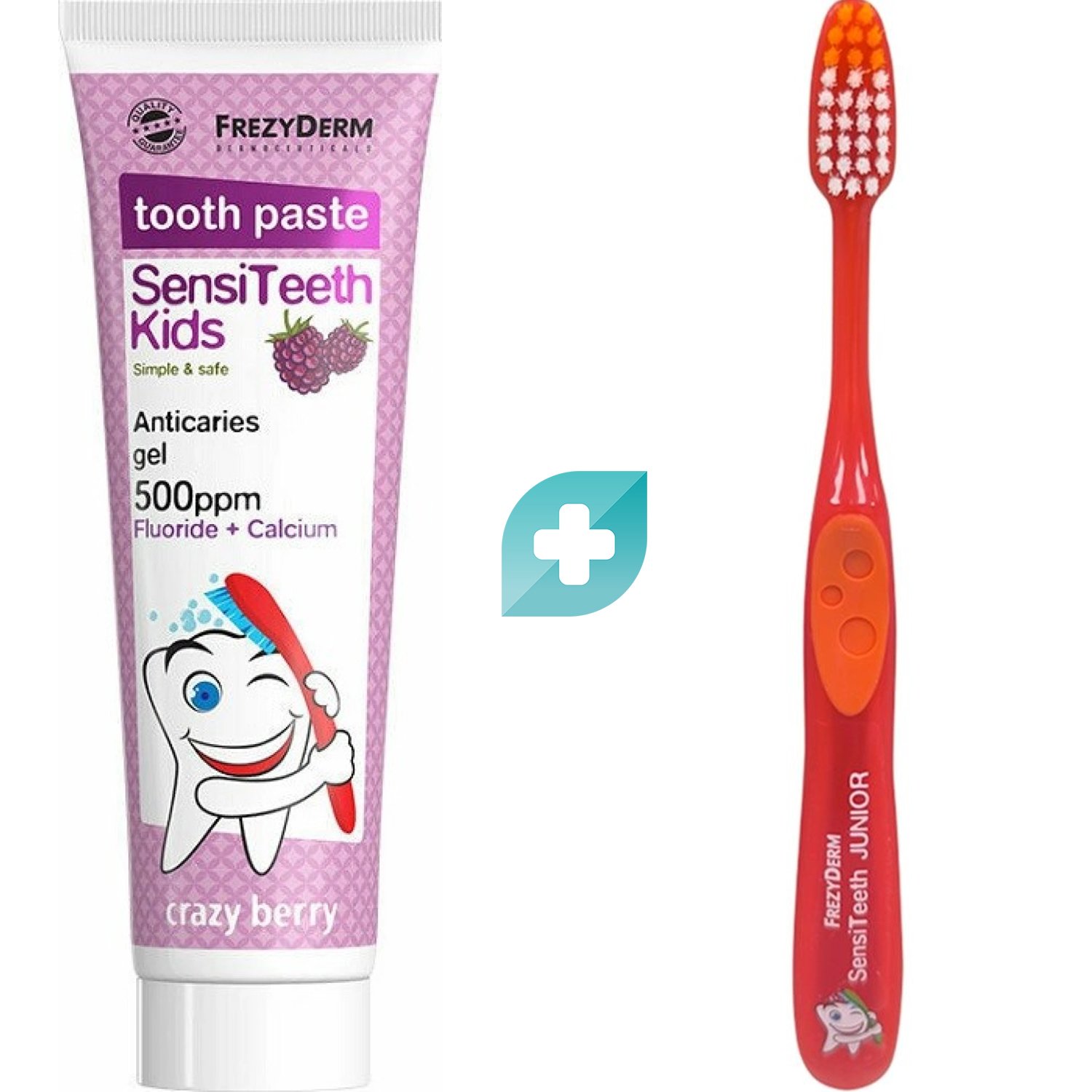 Σετ Frezyderm SensiTeeth Kids Tooth Paste 500ppm Fluoride + Calcium Crazy Berry 50ml & Soft Kids Toothbrush 1 Τεμάχιο - Πορτοκαλί