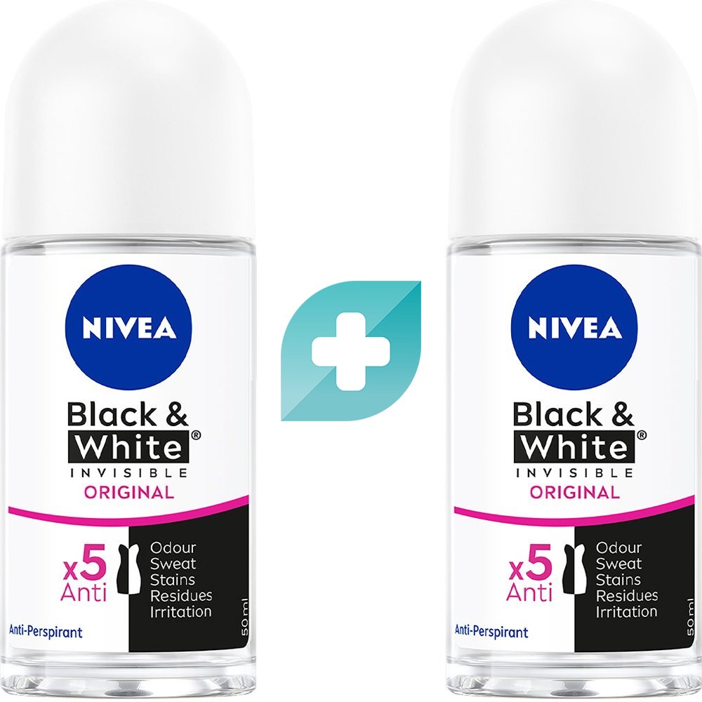 Σετ Nivea Black & White Invisible Original Deo Roll-On Γυναικείο Αποσμητικό Διάρκειας Έως & 48 Ωρών Κατά των Λευκών Στιγμάτων 100ml (2x50ml)