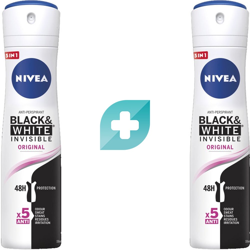 Σετ Nivea Black & White Invisible Original Deo Spray Γυναικείο Αποσμητικό Spray Κατά των Λευκών Σημαδιών 300ml (2x150ml)