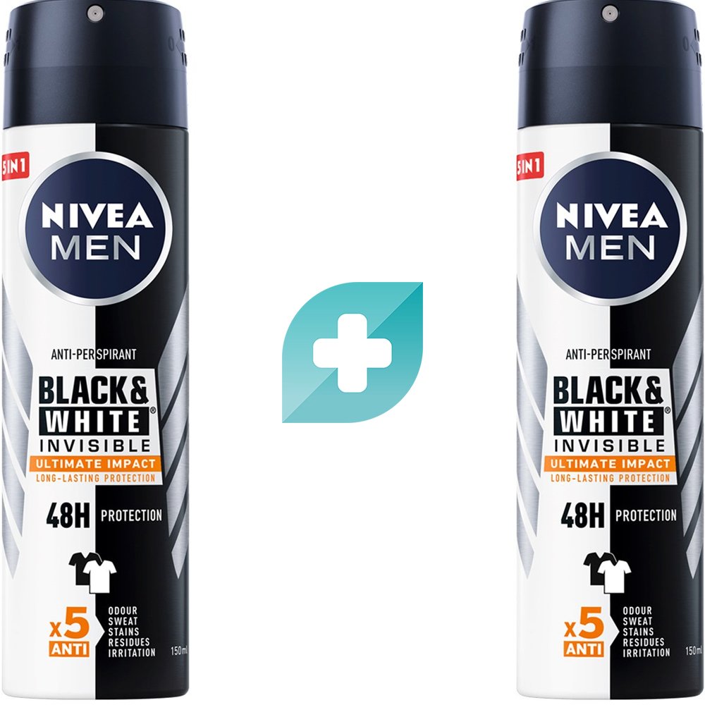 Σετ Nivea Men Black & White Invisible Ultimate Impact 48h Protection Anti-Perspirant Spray Ανδρικό Αποσμητικό Spray 48ωρης Προστασίας Κατά των Λευκών Σημαδιών 300ml (2x150ml)