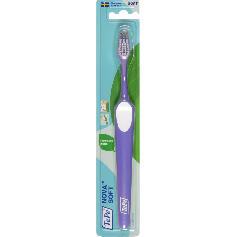 Tepe Nova Soft Toothbrush Μωβ Μαλακή Οδοντόβουρτσα με Ειδικό Άκρο στις Ίνες που Διευκολύνει την Πρόσβαση στα Πίσω Δόντια & Στις Εσωτερικές Επιφάνειες 1 Τεμάχιο
