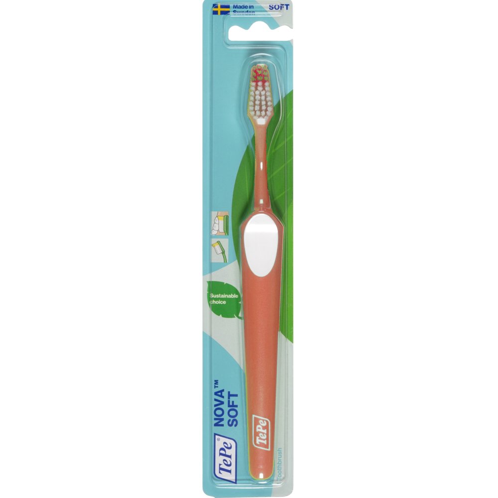 Tepe Nova Soft Toothbrush Πορτοκαλί Μαλακή Οδοντόβουρτσα με Ειδικό Άκρο στις Ίνες που Διευκολύνει την Πρόσβαση στα Πίσω Δόντια & Στις Εσωτερικές Επιφάνειες 1 Τεμάχιο