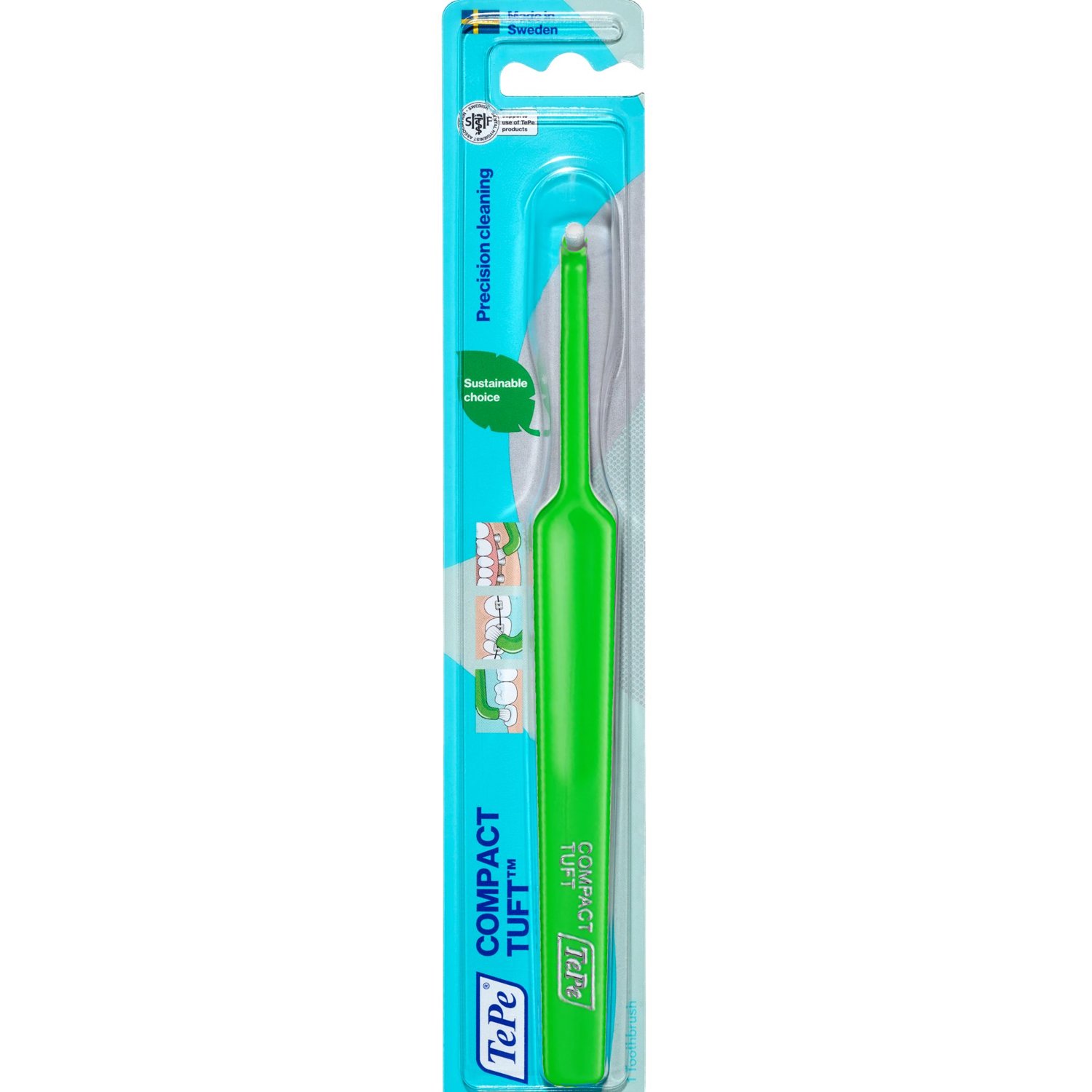 Tepe Compact Tuft Toothbrush Πράσινο Ειδική Οδοντόβουρτσα Ιδανική για Καθαρισμό Κατά Μήκος της Γραμμής των Ούλων & Δυσπρόσιτων Περιοχών 1 Τεμάχιο