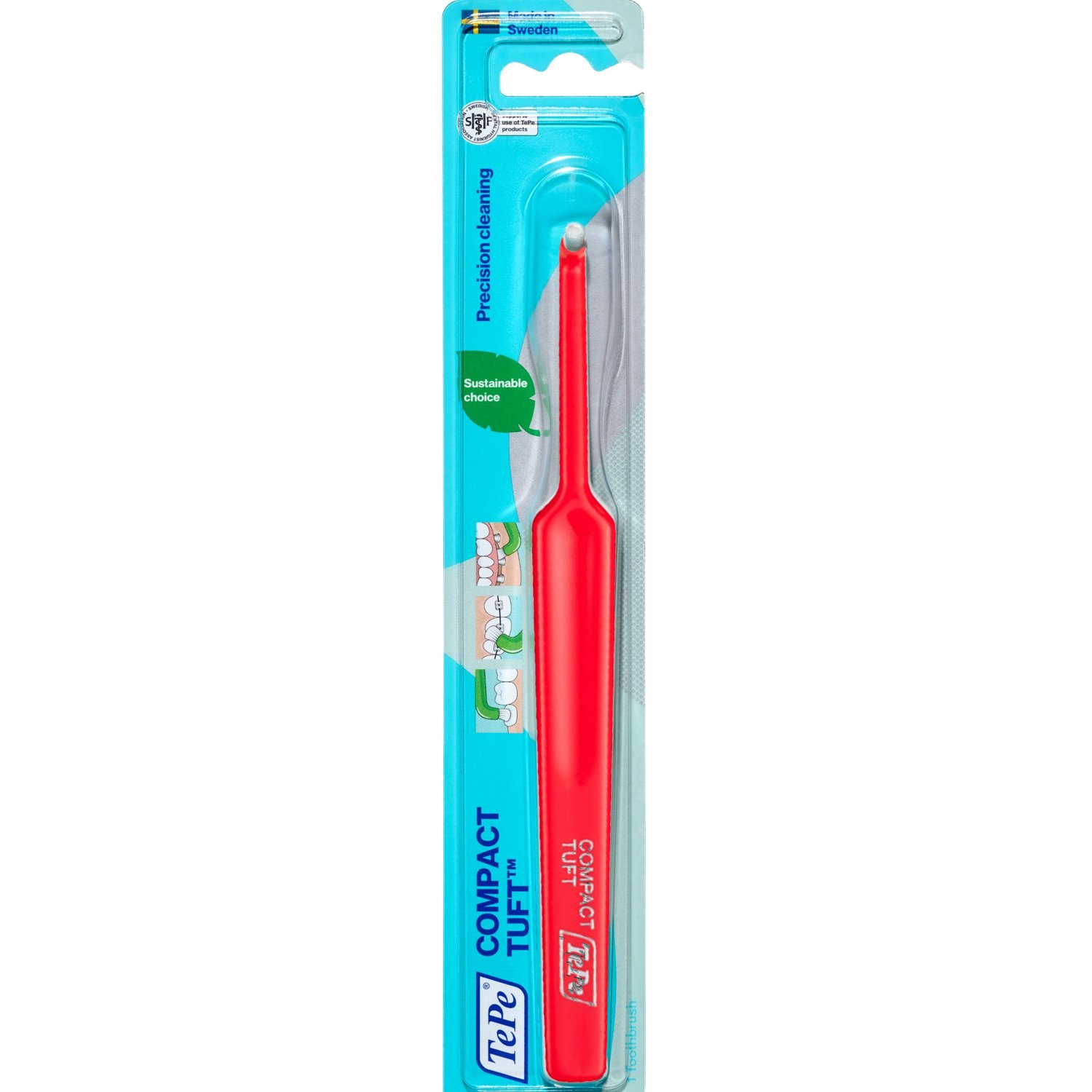 Tepe Compact Tuft Toothbrush Κόκκινο Ειδική Οδοντόβουρτσα Ιδανική για Καθαρισμό Κατά Μήκος της Γραμμής των Ούλων & Δυσπρόσιτων Περιοχών 1 Τεμάχιο