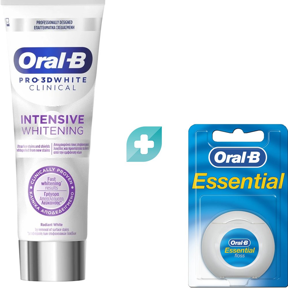 Σετ Oral-B Pro 3D White Clinical Intensive Whitening Toothpaste 75ml & Essential Waxed Dental Floss 50m