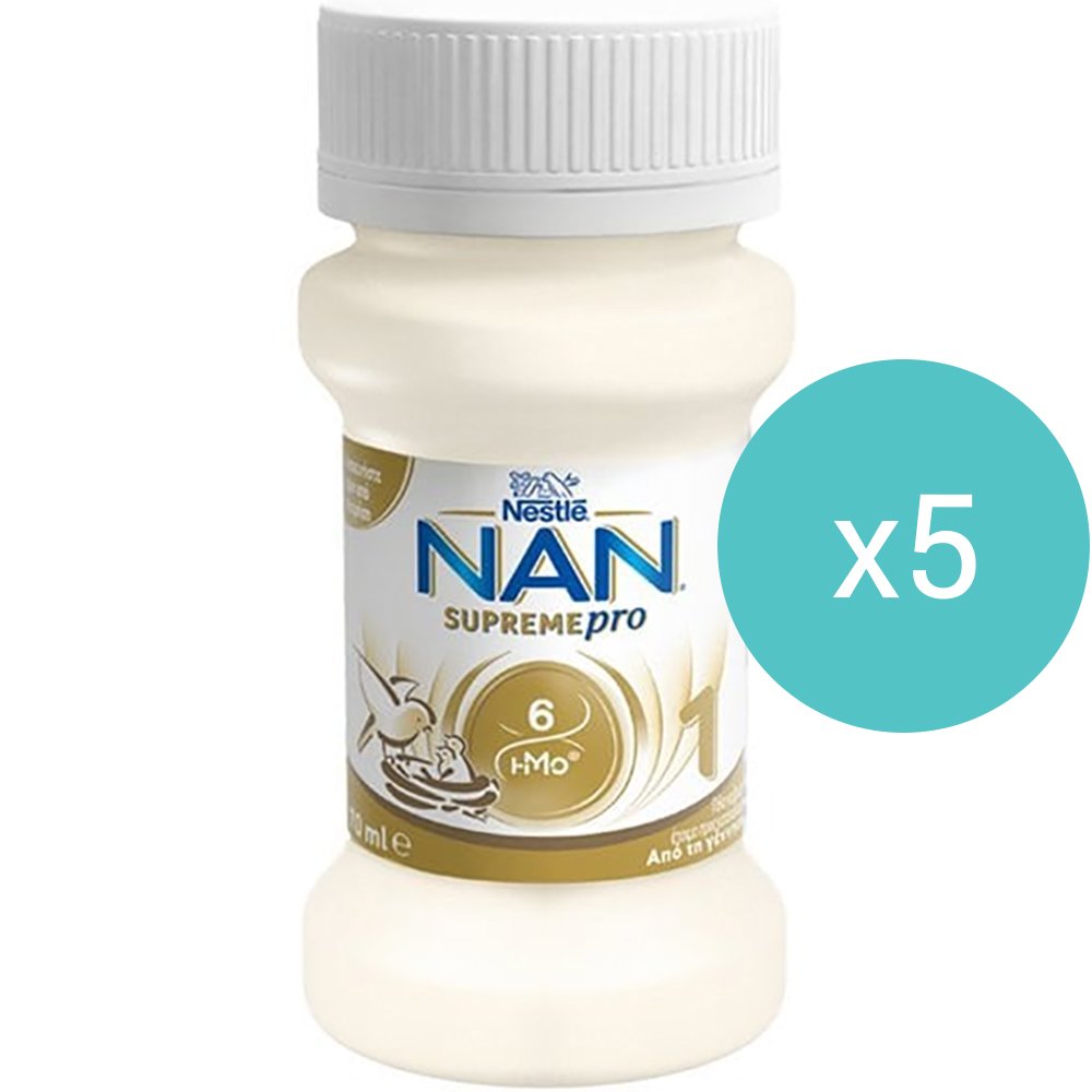 Σετ Nestle NAN Supreme Pro 1 Γάλα 1ης Βρεφικής Ηλικίας Έτοιμο Προς Κατανάλωση σε Αποστειρωμένα Μπουκάλια με 6 ΗΜΟ, Ενεργές Καλλιέργειες Προβιοτικών & Εύκολα Απορροφήσιμη Πρωτεΐνη για Βρέφη από τη Γέννηση Έως τον 6° Μήνα 350ml (5x70ml)