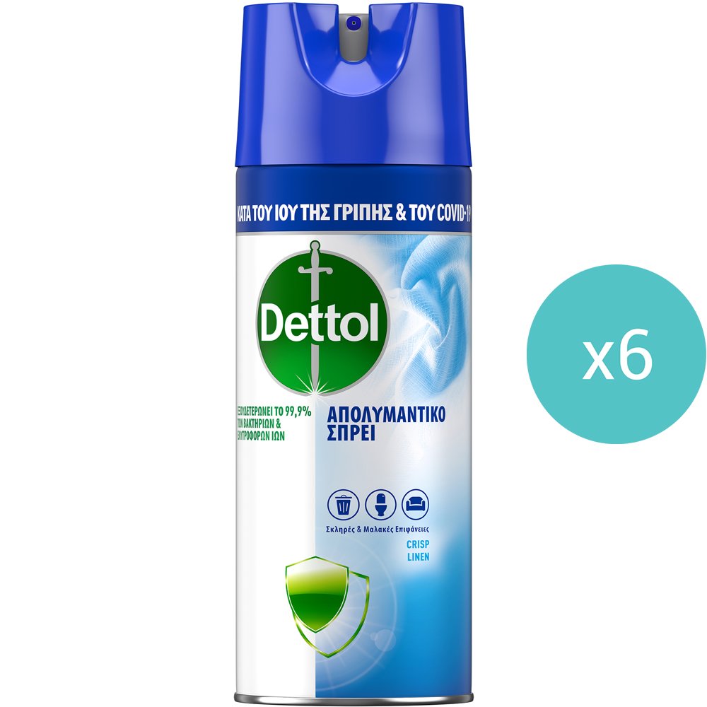 Σετ Dettol All In One Crisp Linen Spray Απολυμαντικό Σπρέι για Σκληρές & Μαλακές Επιφάνειες 2.400ml (400mlx6)