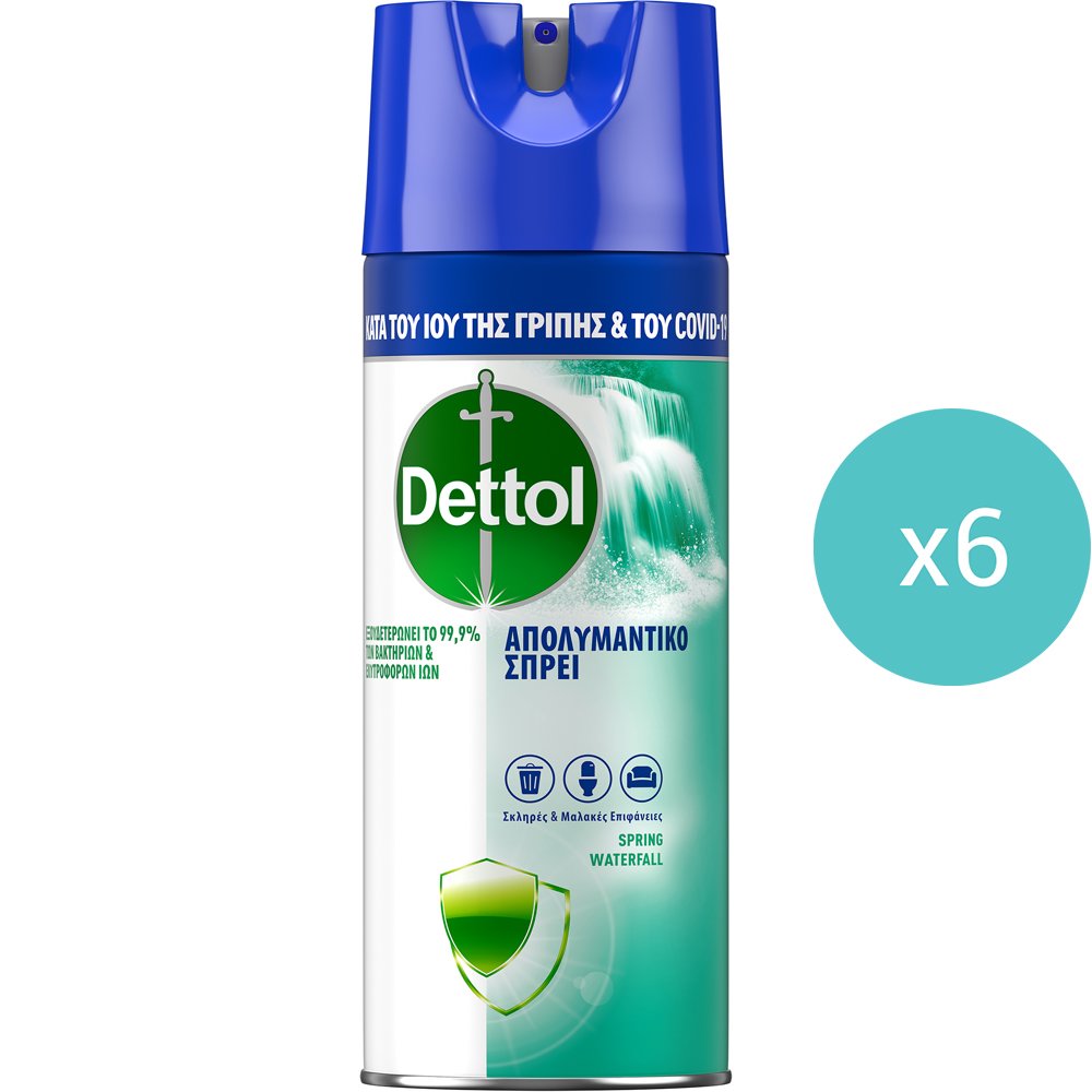 Σετ Dettol All in One Spring Waterfall Spray Απολυμαντικό Αντιβακτηριδιακό Σπρέι για Σκληρές & Μαλακές Επιφάνειες με Άρωμα Φρεσκάδας 2.400ml (400mlx6)